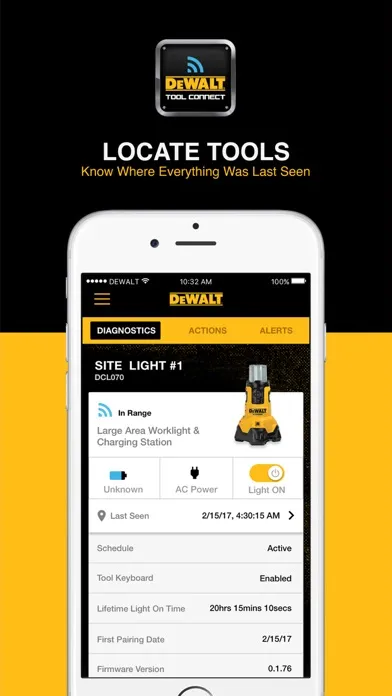 Tangkapan layar DEWALT Tool Connect
