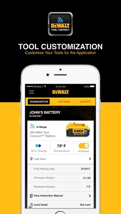 Tangkapan layar DEWALT Tool Connect