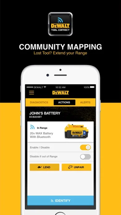 Tangkapan layar DEWALT Tool Connect