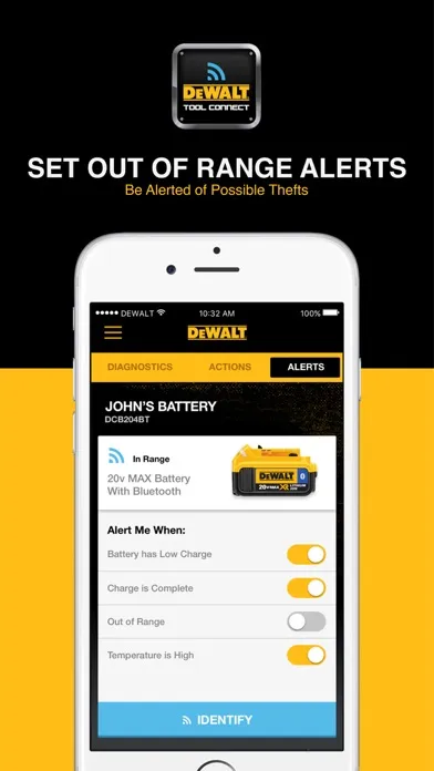 Tangkapan layar DEWALT Tool Connect
