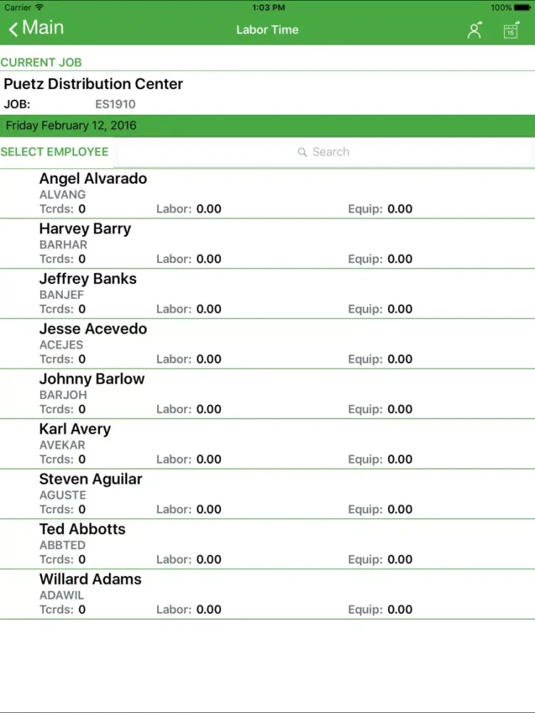 Payroll Time Entry iPad  Screenshots