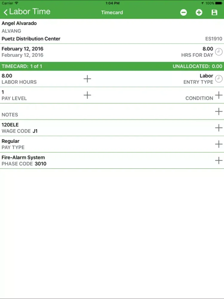 Payroll Time Entry iPad  Screenshots