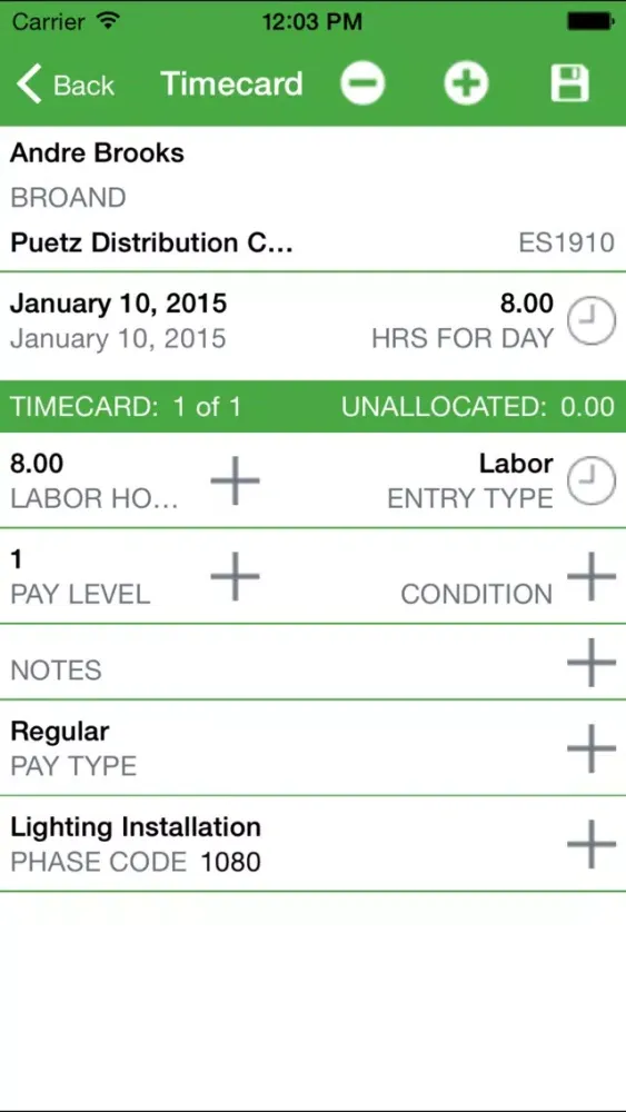Payroll Time Entry Screenshots