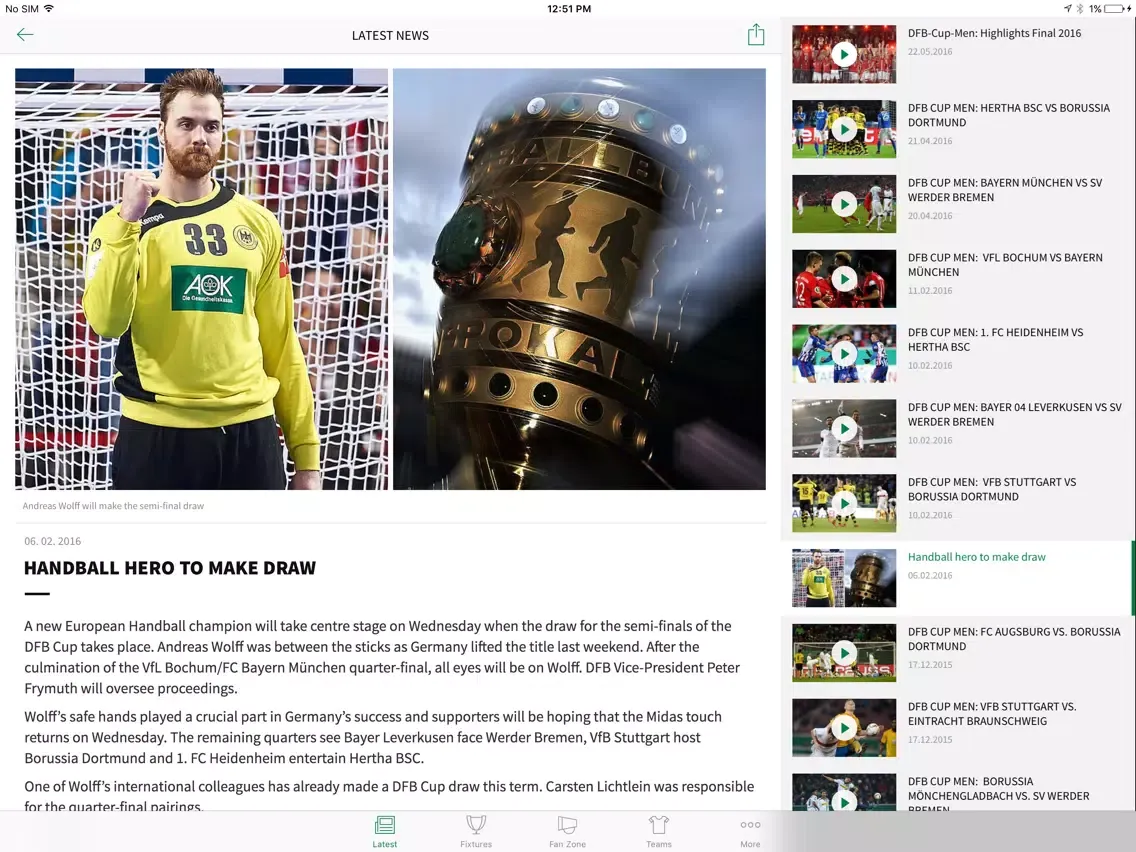 Скриншоты DFB-Cup iPad 