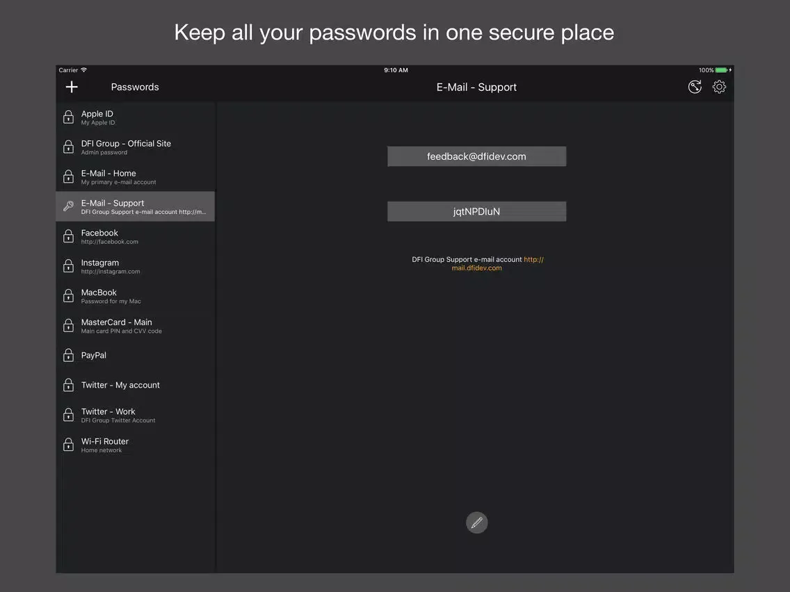 DFI Password Manager iPad  स्क्रीनशॉट
