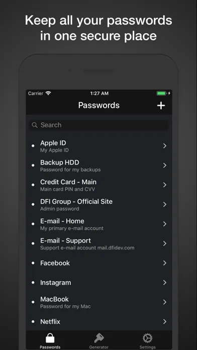 Captures d'écran de Passwords Cloud