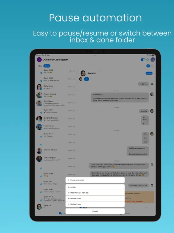 Ảnh chụp màn hình của Chatbot Live Chat iPad 