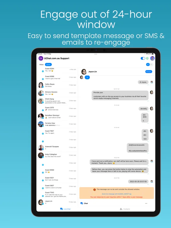 Ảnh chụp màn hình của Chatbot Live Chat iPad 