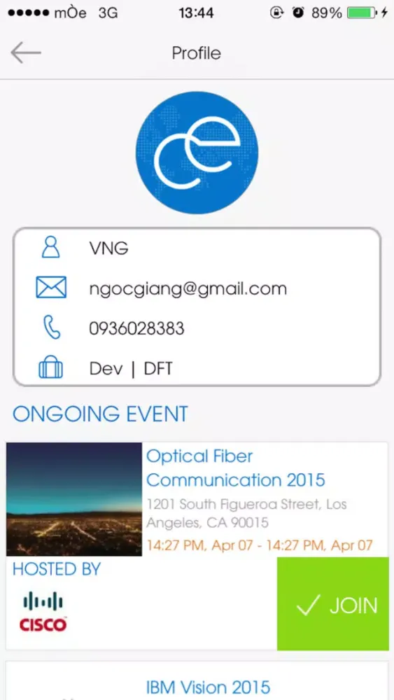 Tangkapan layar Event Connect Network