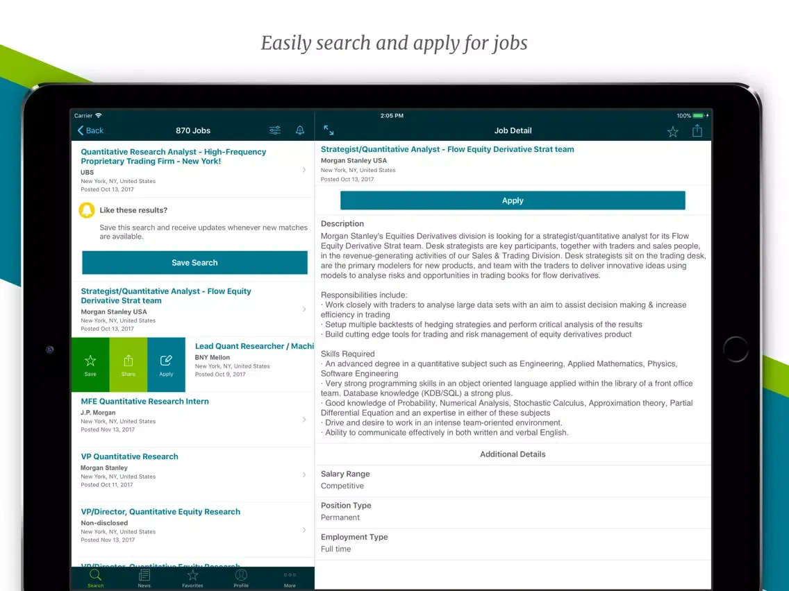 eFinancialCareers: Jobs & News iPad  スクリーンショット
