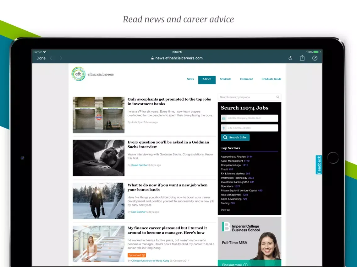 eFinancialCareers: Jobs & News iPad  スクリーンショット