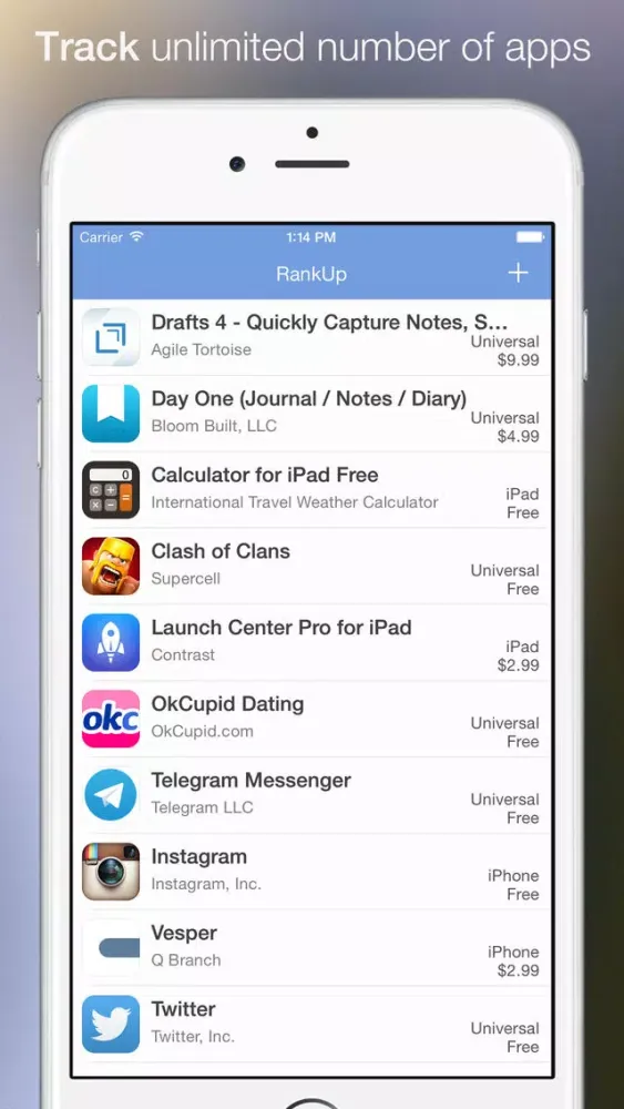 RankUp - Track iPhone & iPad App Store Rankings 스크린샷