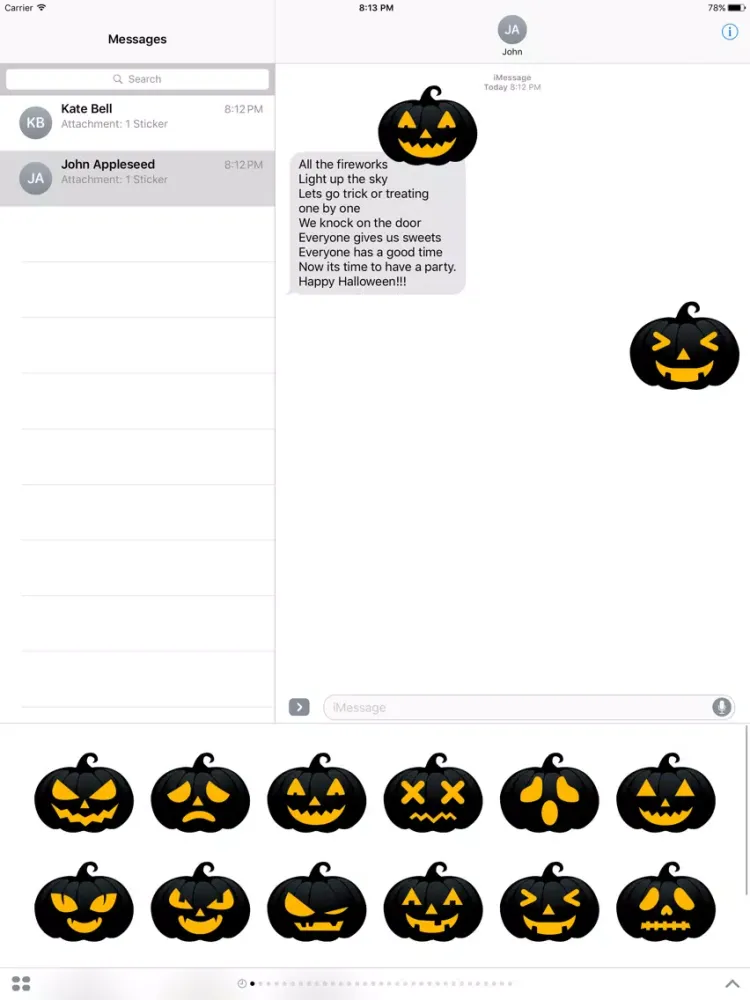 Ảnh chụp màn hình của Black Pumpkin Halloween Sticker for iMessage iPad 