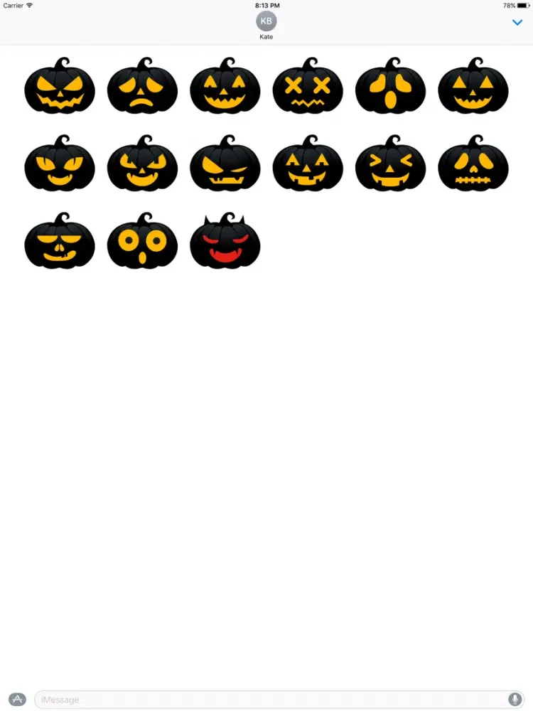 Ảnh chụp màn hình của Black Pumpkin Halloween Sticker for iMessage iPad 
