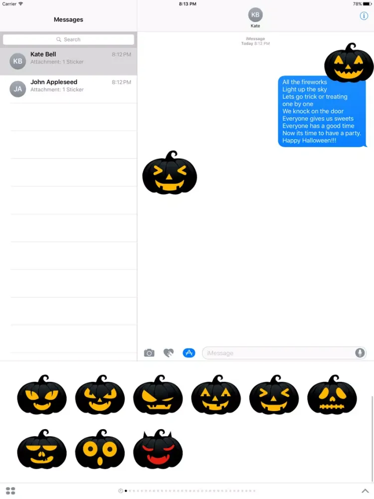 Ảnh chụp màn hình của Black Pumpkin Halloween Sticker for iMessage iPad 