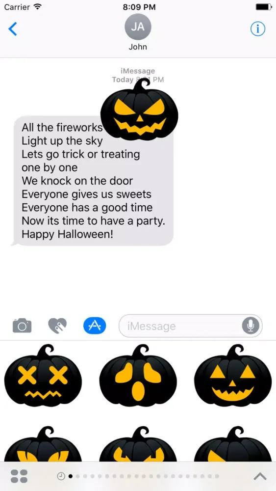 Ảnh chụp màn hình của Black Pumpkin Halloween Sticker for iMessage