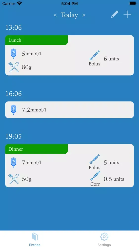 Diabetes Simple Log Screenshots