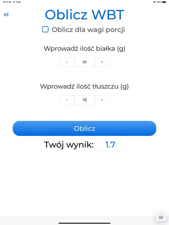 Tangkapan layar Kalkulator WBT iPad 