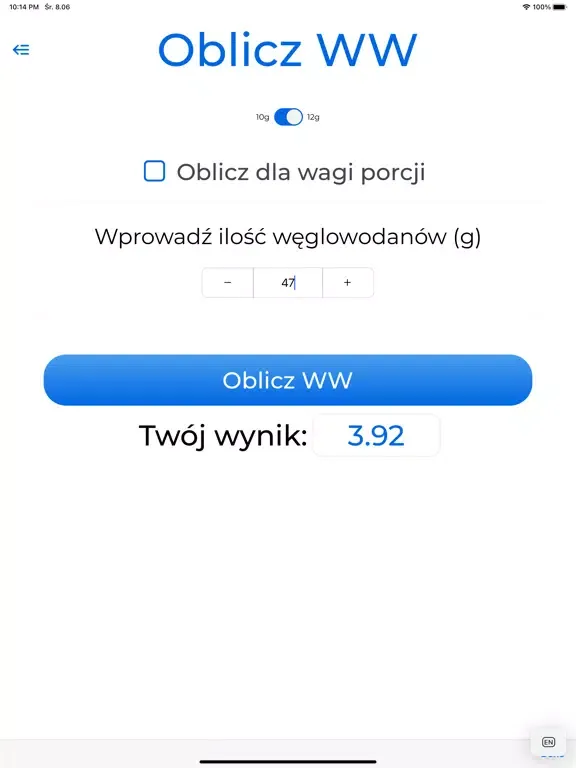 Tangkapan layar Kalkulator WBT iPad 