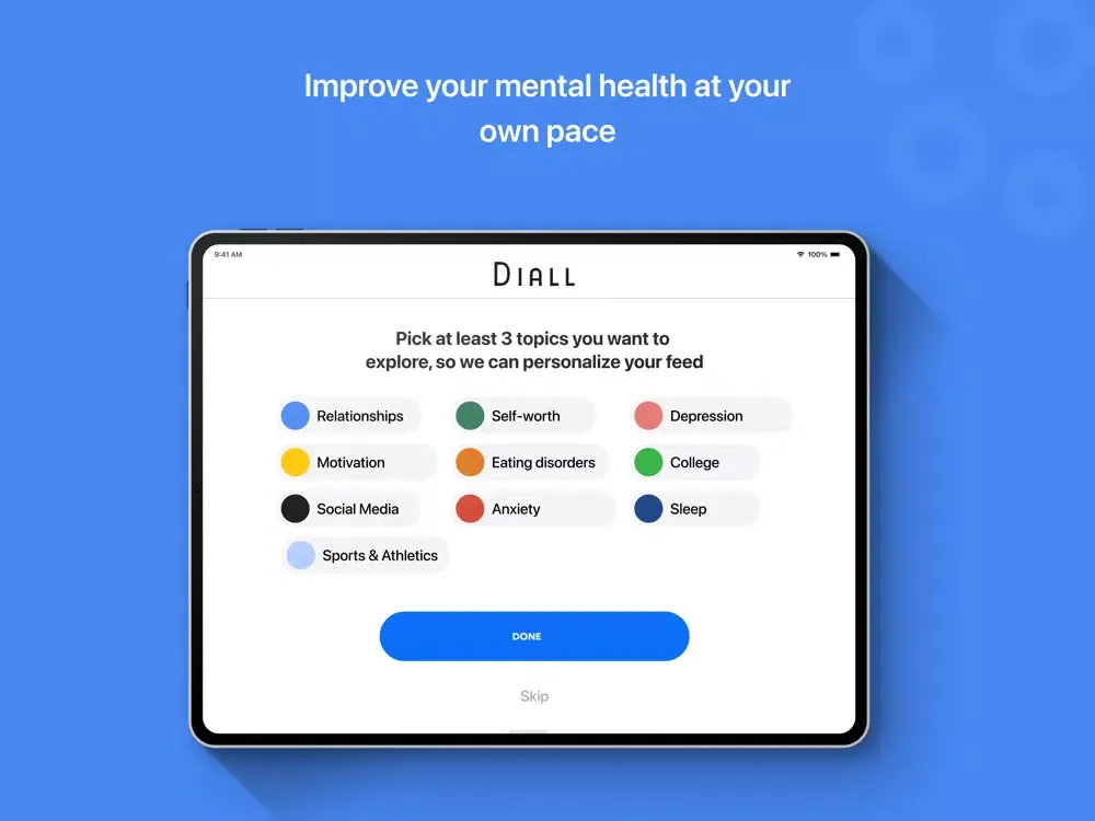 Capturas de pantalla de Diall: Mental Health iPad 