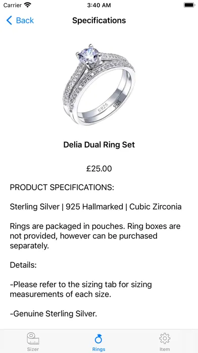 Capturas de tela do Ring Sizer by Diamond Galore