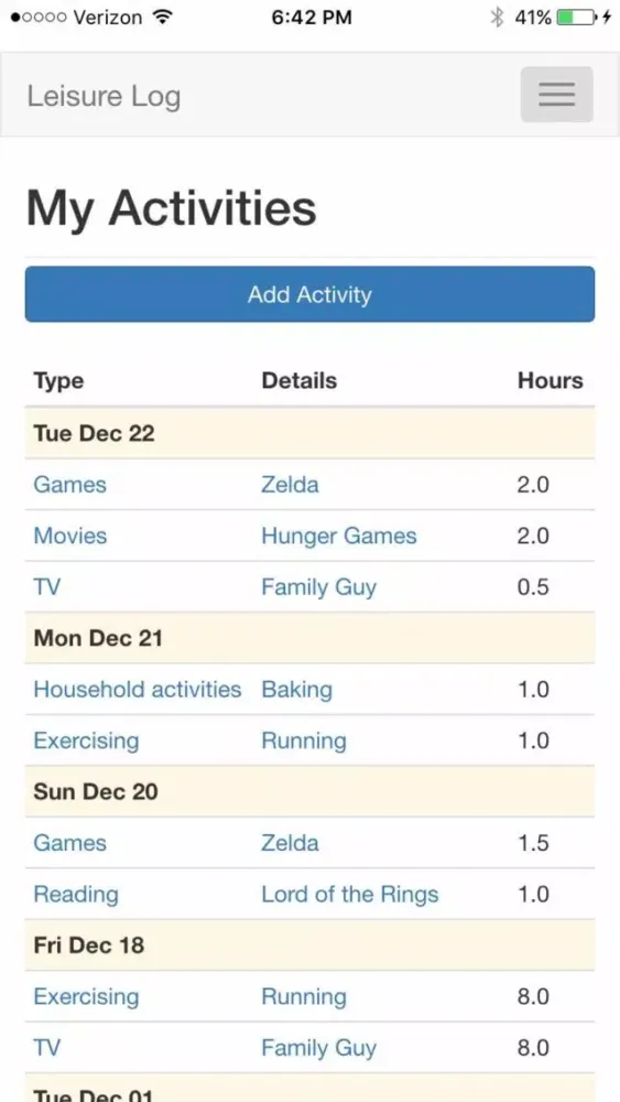 Leisure Log - Activity Tracker Ekran Görüntüleri