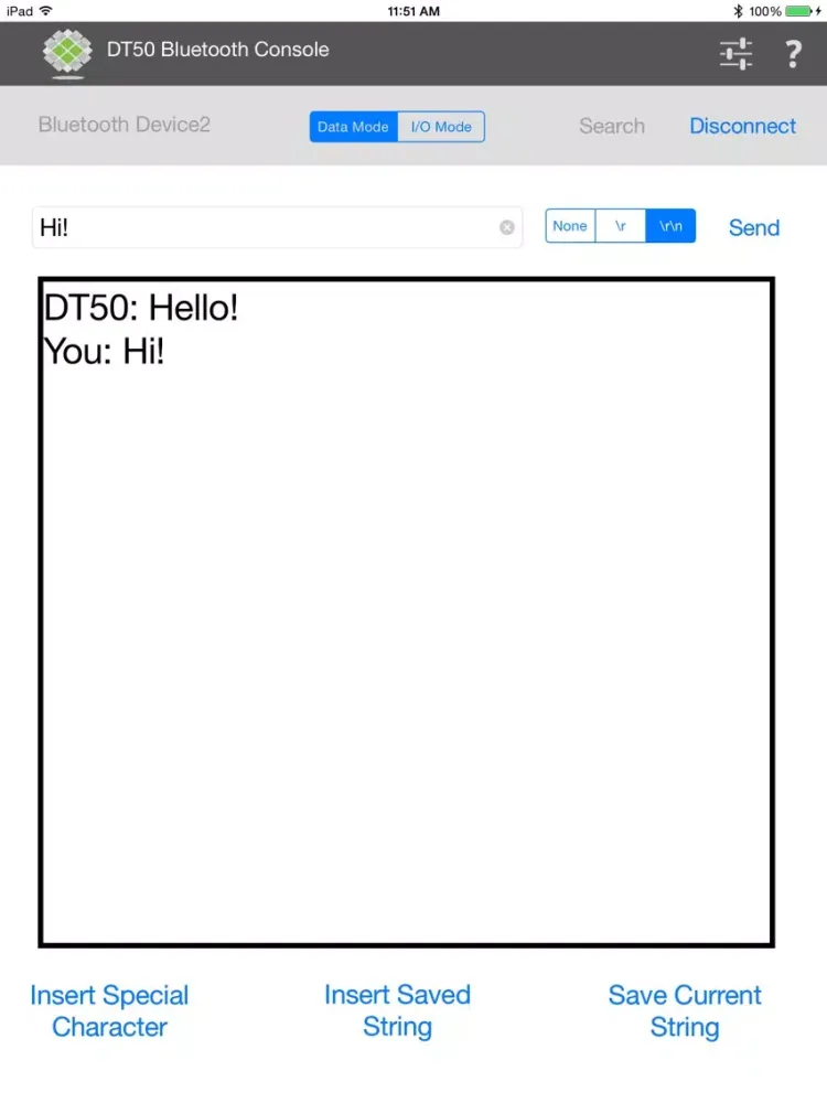 Tangkapan skrin DT50 Bluetooth Console iPad 