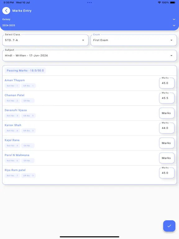 Tangkapan layar StudentMatrix Teachers App iPad 