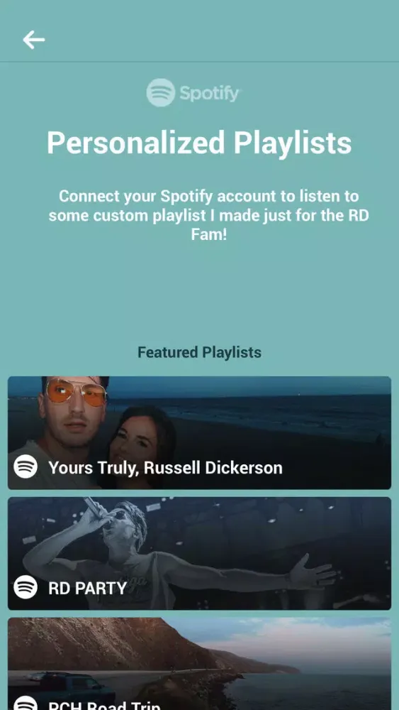Ảnh chụp màn hình của Russell Dickerson's: RD app
