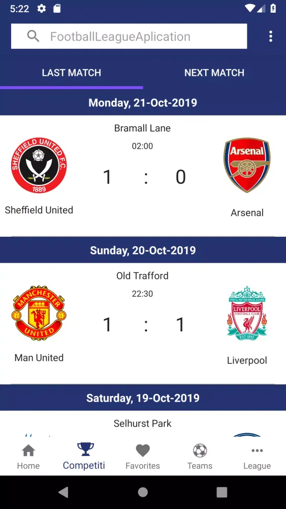 Football League App سکرین شاٹس