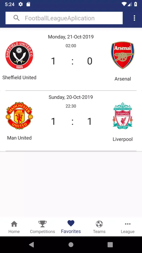Football League App سکرین شاٹس