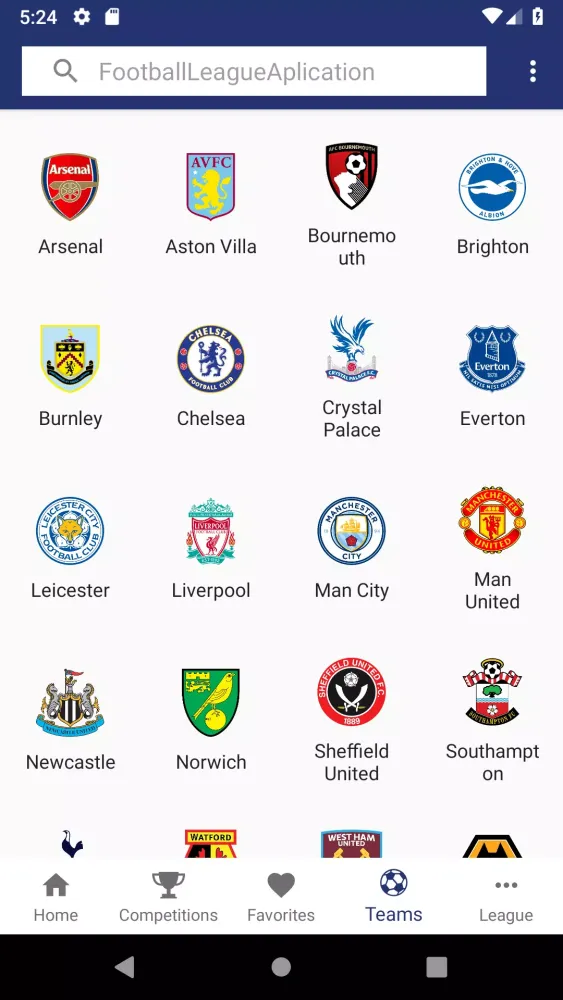 Football League App سکرین شاٹس