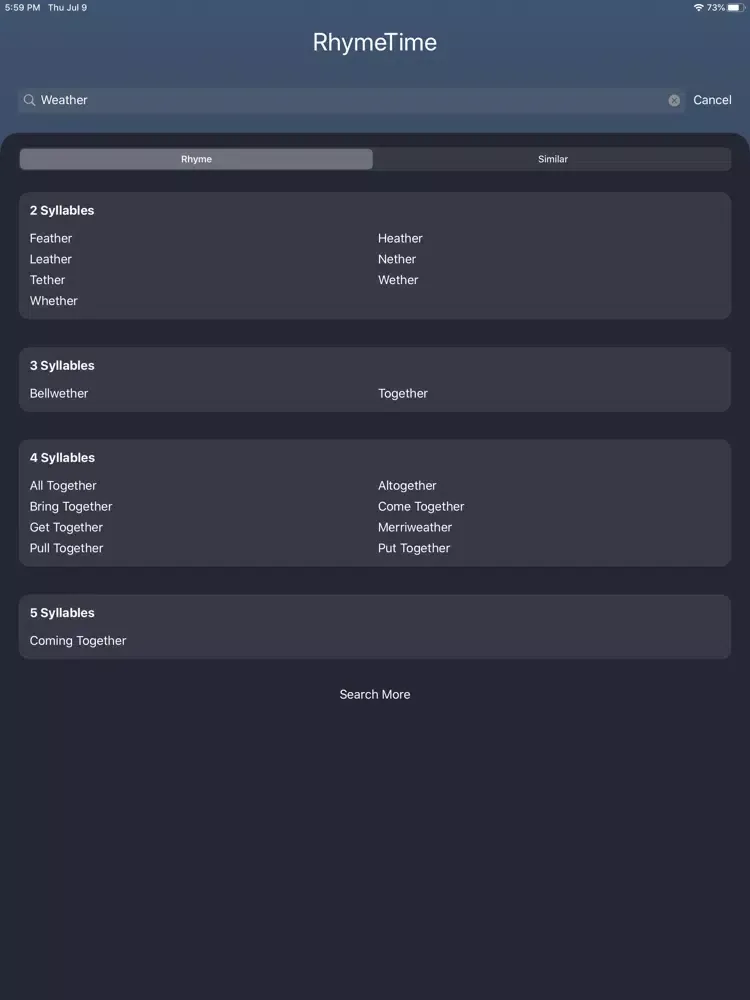 Captures d'écran de RhymeTime - Rhyming Dictionary iPad 
