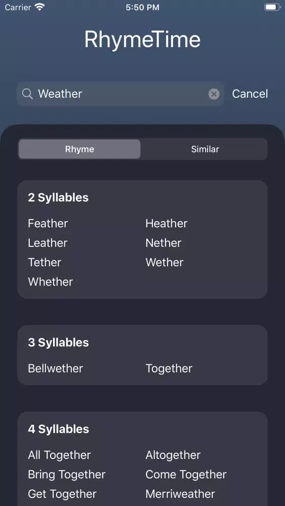 Captures d'écran de RhymeTime - Rhyming Dictionary
