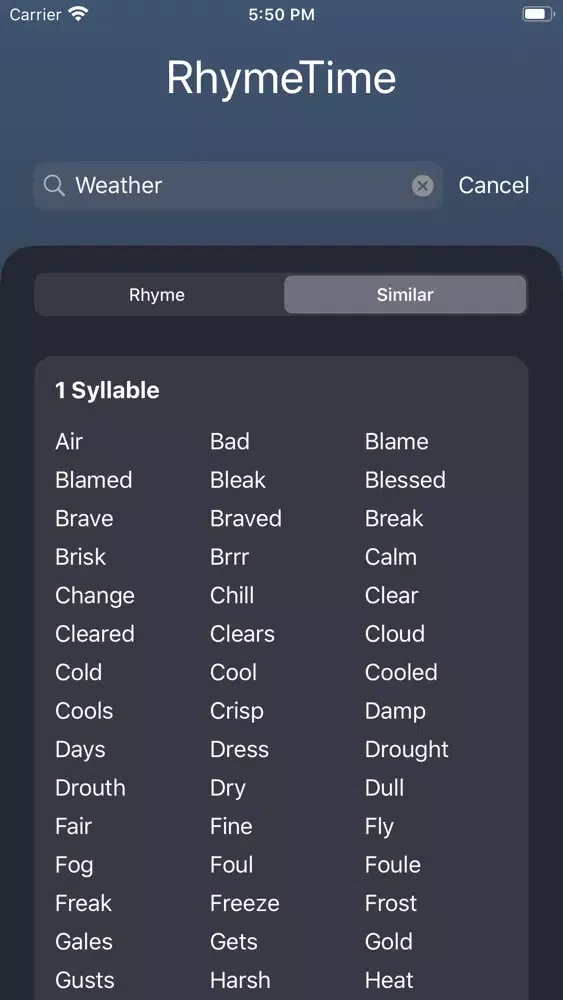 Captures d'écran de RhymeTime - Rhyming Dictionary
