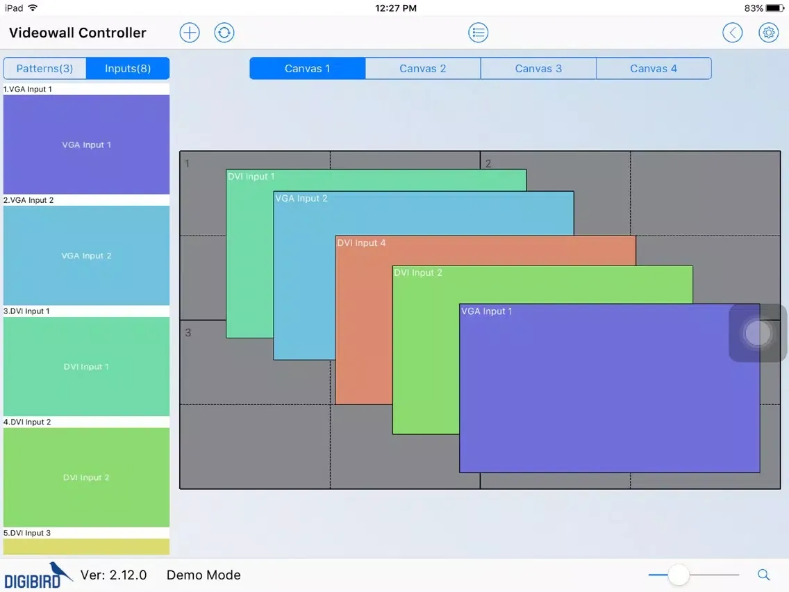 Tangkapan layar DigiBird Videowall Control iPad