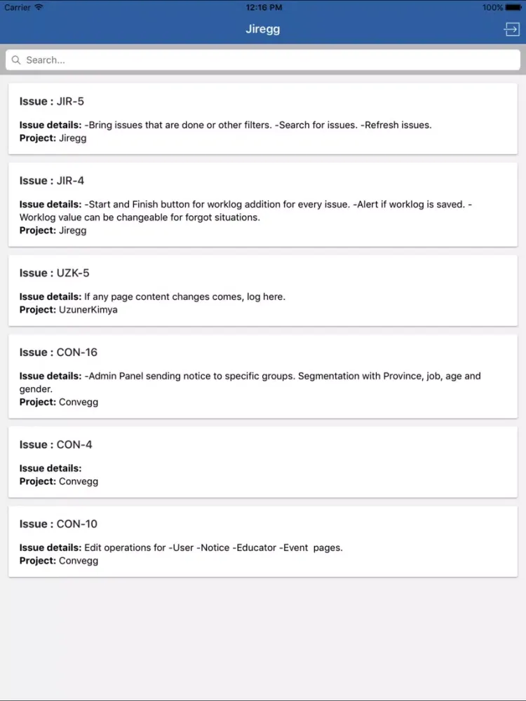 Ảnh chụp màn hình của Jiregg for JIRA iPad 