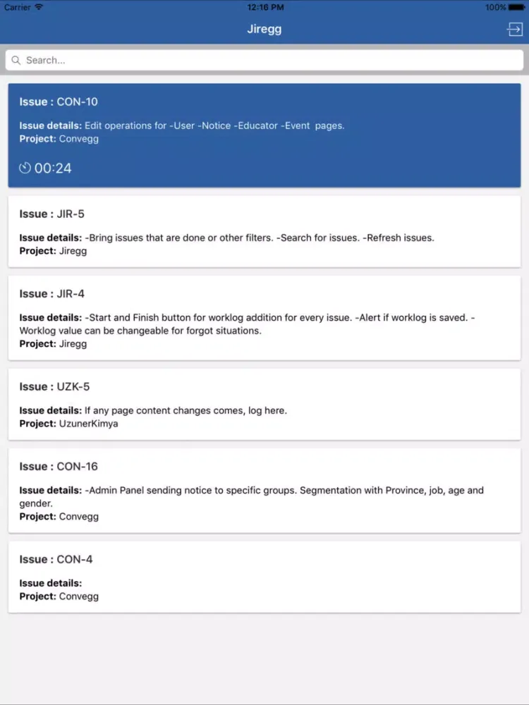 Ảnh chụp màn hình của Jiregg for JIRA iPad 