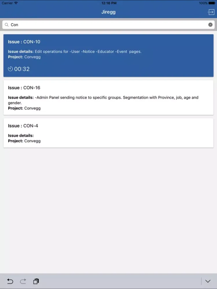 Ảnh chụp màn hình của Jiregg for JIRA iPad 