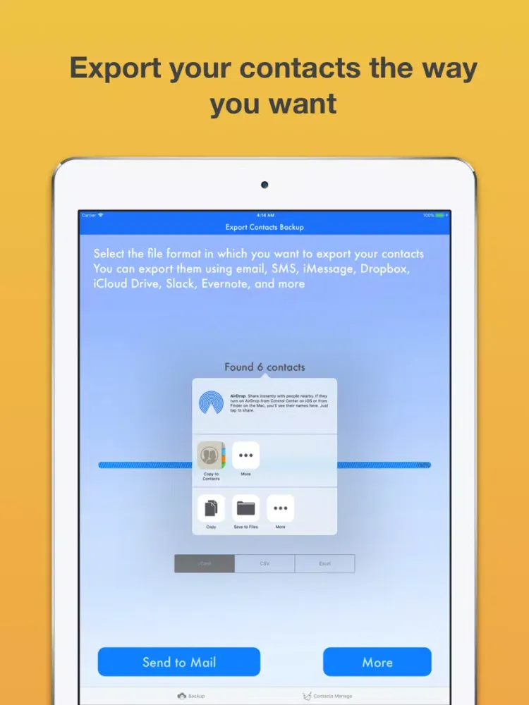 Export Excel Contact Cleaner iPad  Screenshots