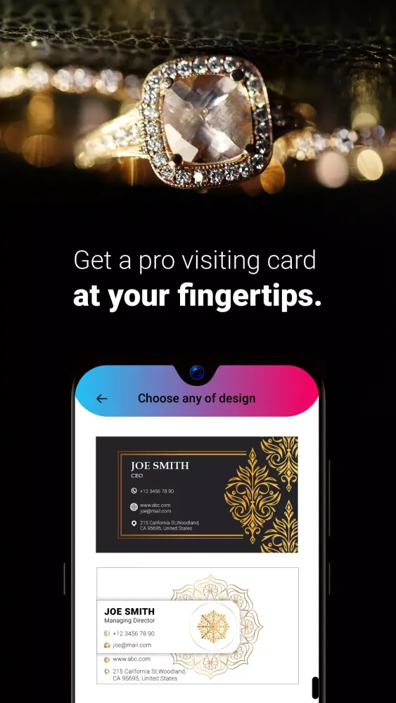 Digital Business Card-Design & Screenshots