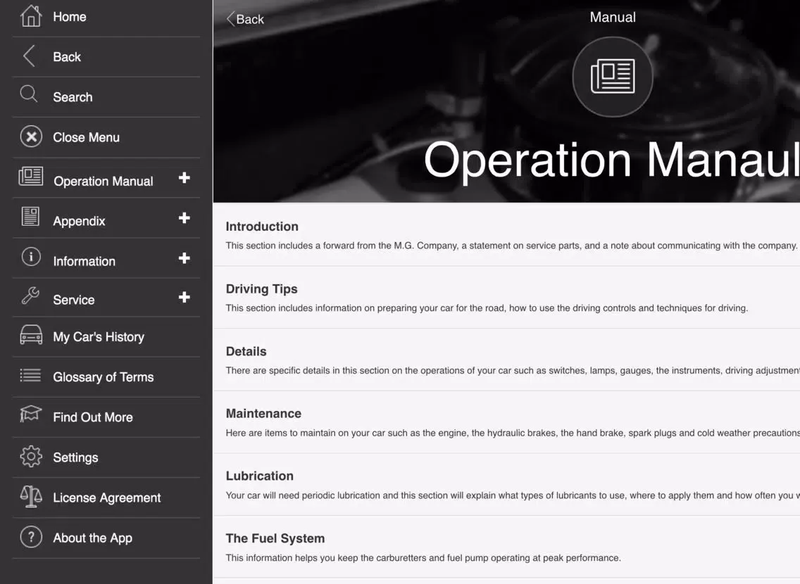 Digital Auto Guides M.G. TD Operation Manual iPad  Screenshots