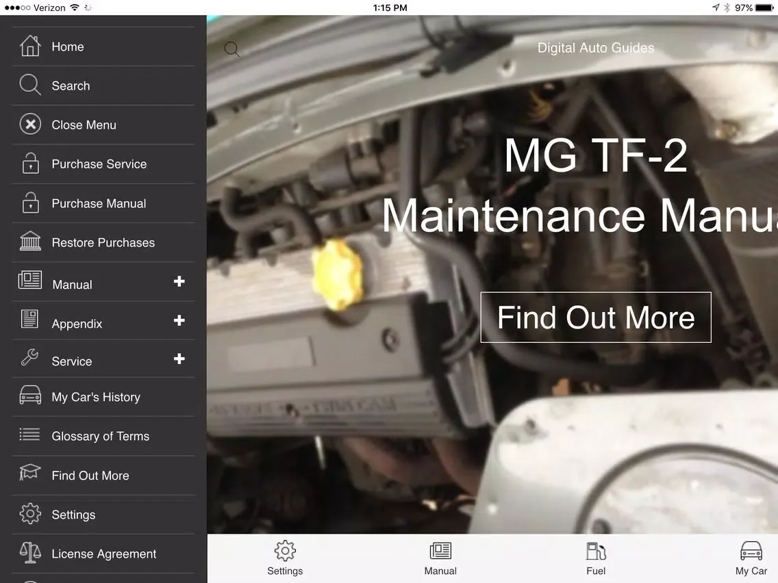 Tangkapan skrin Digital Auto Guides M.G. TF2 Maintenance Manual iPad 