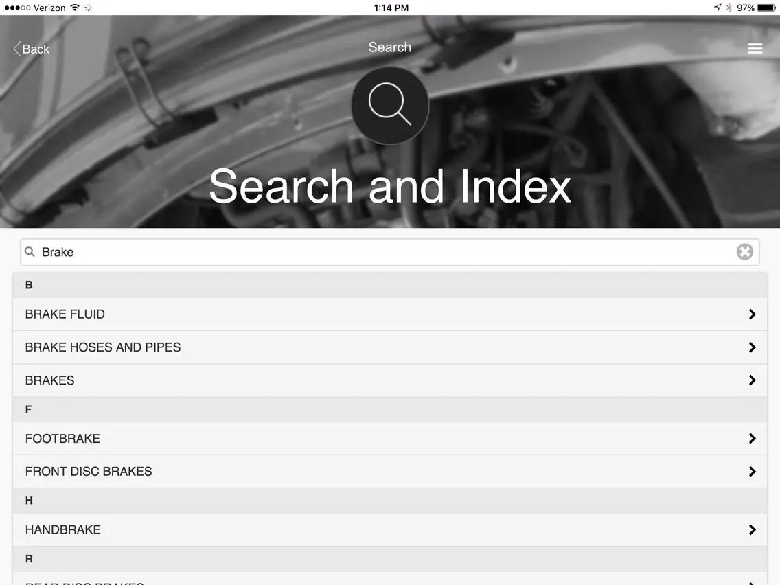 Tangkapan skrin Digital Auto Guides M.G. TF2 Maintenance Manual iPad 
