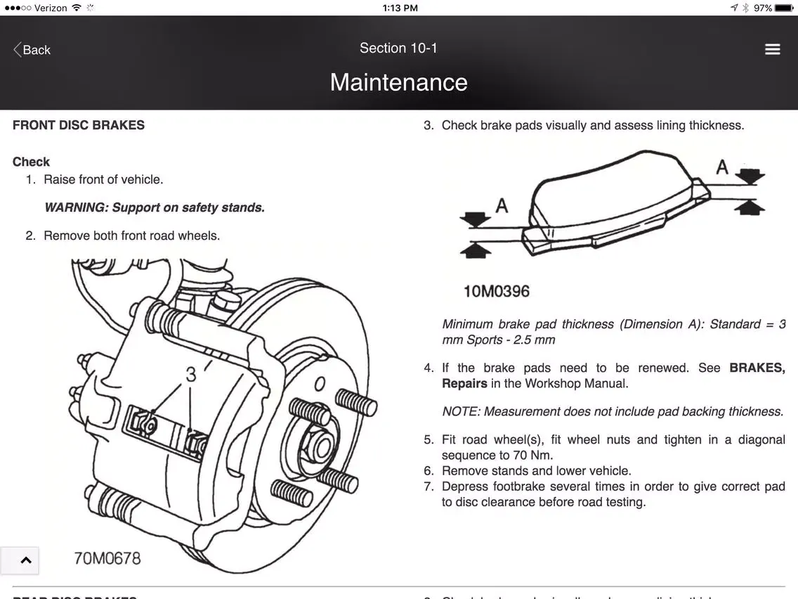 Tangkapan skrin Digital Auto Guides M.G. TF2 Maintenance Manual iPad 