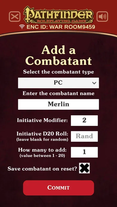 Pathfinder Combat Tracker スクリーンショット