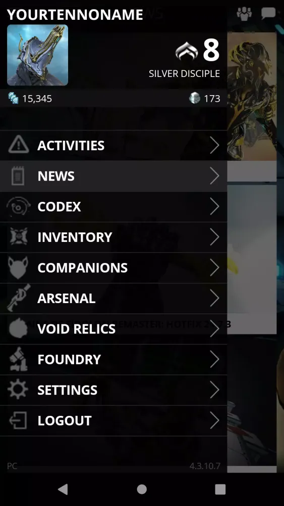 ภาพหน้าจอของ Warframe Companion