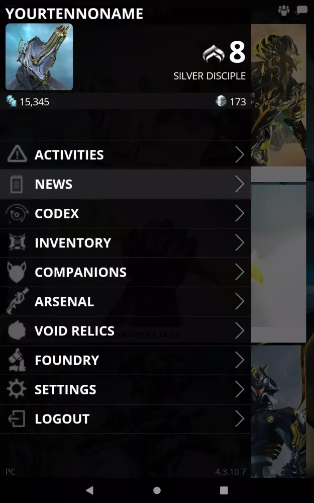 ภาพหน้าจอของ Warframe Companion