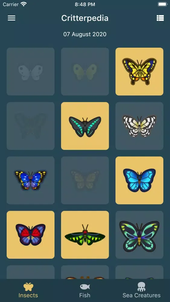 Ảnh chụp màn hình của Critterpedia Tracker