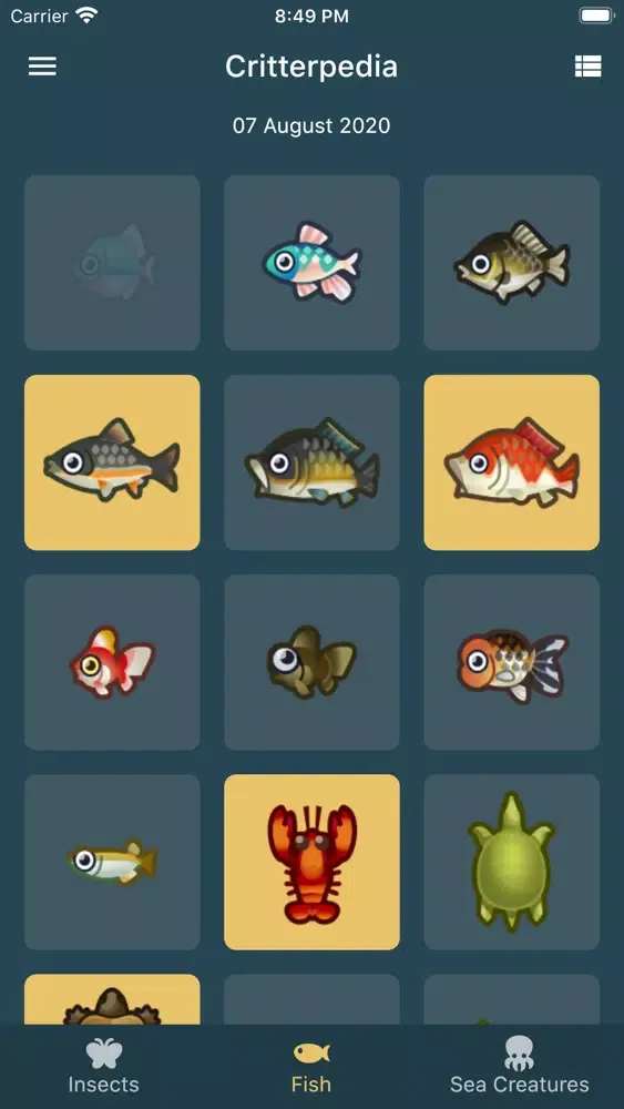 Ảnh chụp màn hình của Critterpedia Tracker